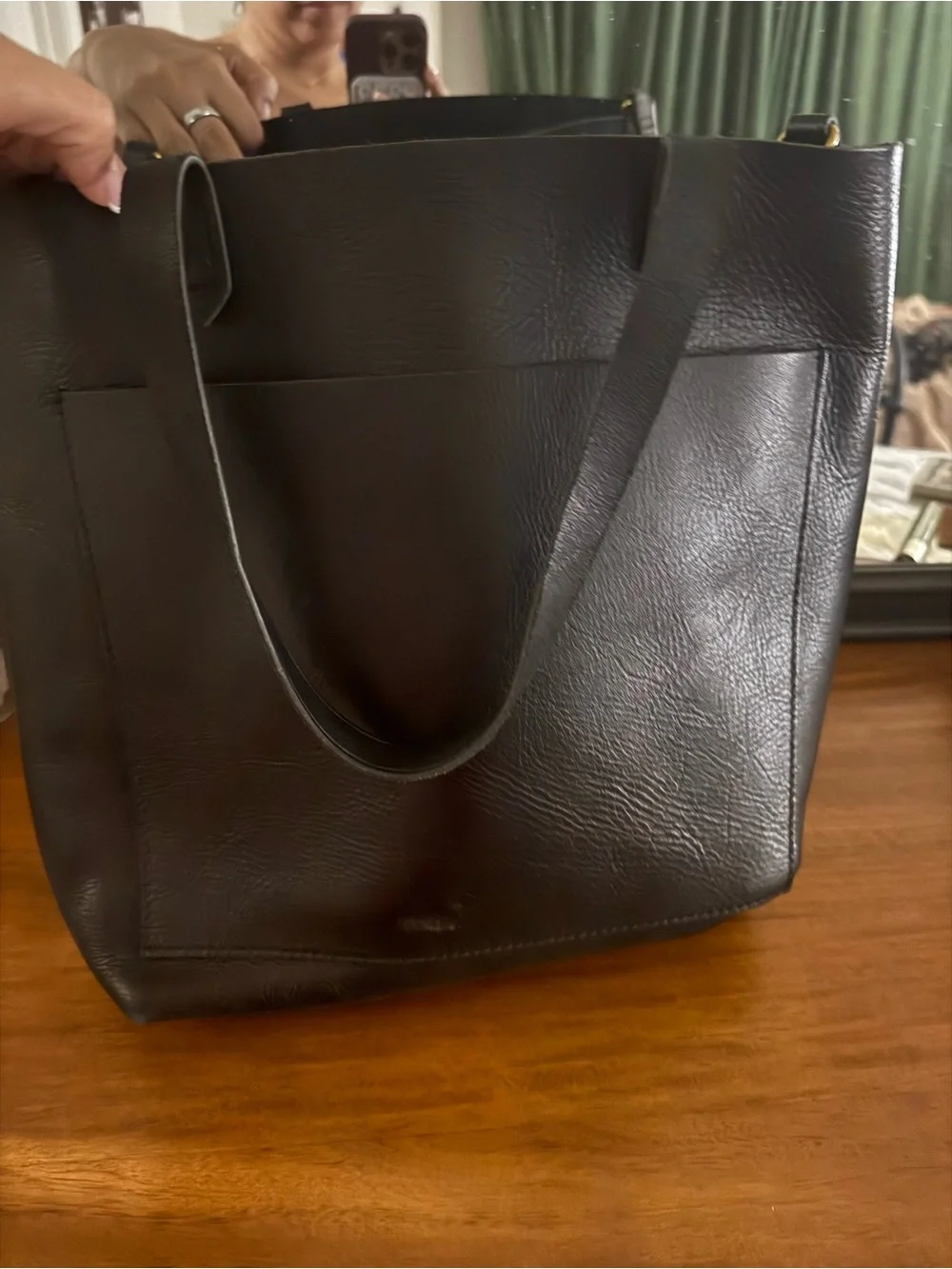 Madewell Black Leather Tote with Front Pocket